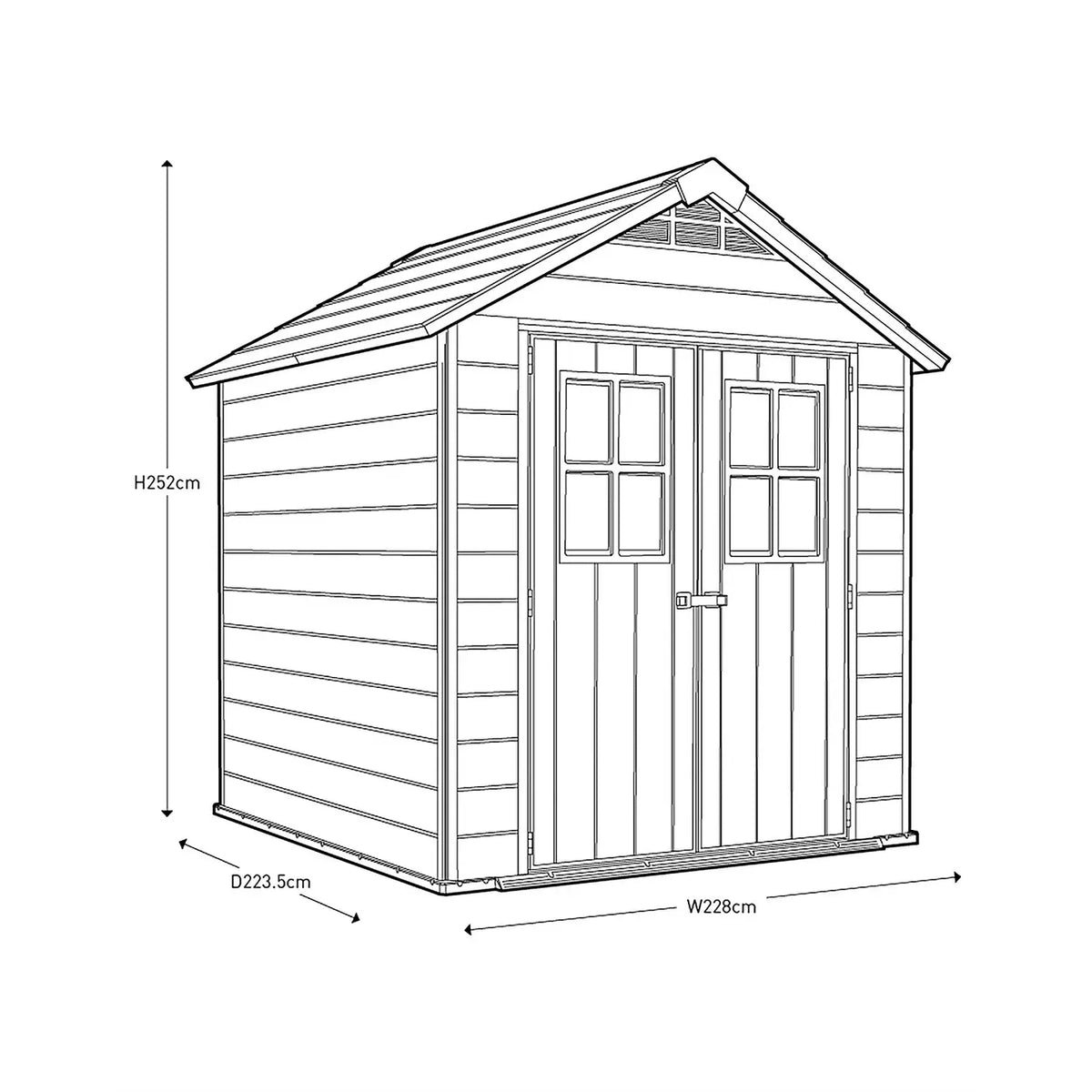 Newton 7x7ft Double Door Outdoor Apex Plastic Garden Shed