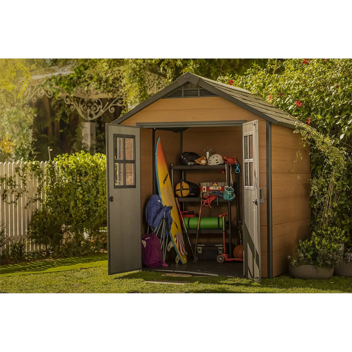 Newton 7x7ft Double Door Outdoor Apex Plastic Garden Shed