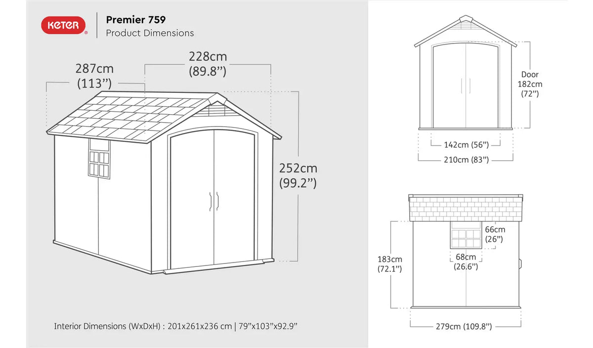 Premier Plastic Garden Shed 7.5x9ft - Grey