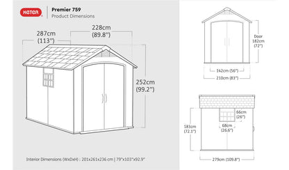 Premier Plastic Garden Shed 7.5x9ft - Grey