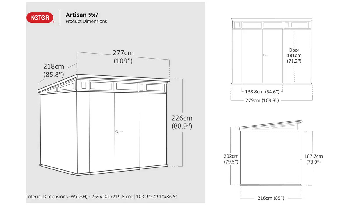 Artisan 9x7ft Double Door Pent Outdoor Plastic Garden Shed