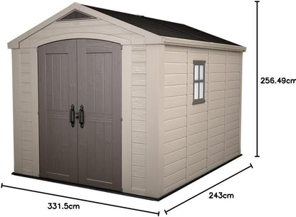 Factor 8x11ft  Outdoor Garden Storage Shed - Beige Resin, Steel-Reinforced