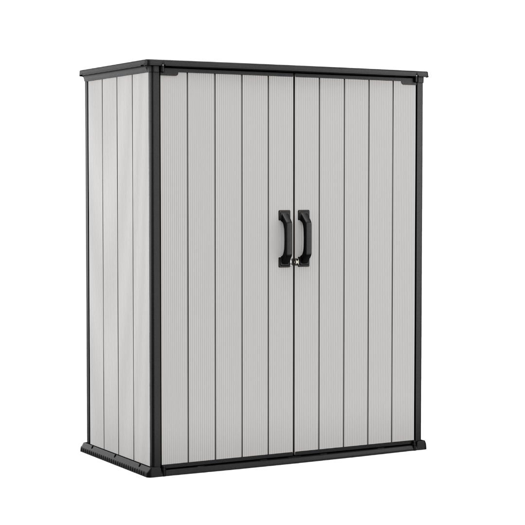 Premier Shed Outdoor Resin Storage Shed with Shelf Brackets for Patio Furniture, Pool