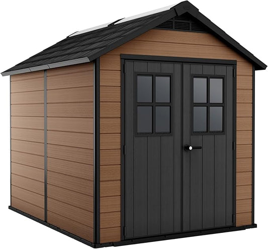 Newton 7.5x9ft  Garden Shed - Brown Wood-Effect Resin Outdoor Shed