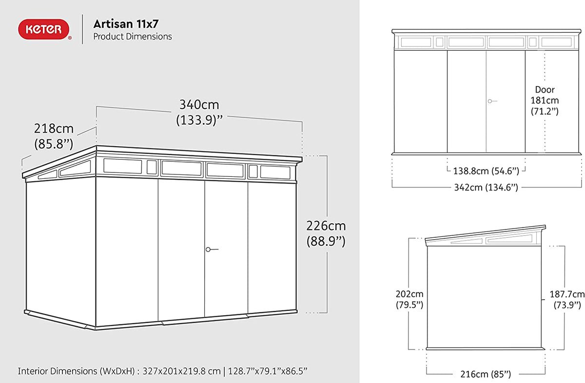Artisan 11x7ft Double Door Pent Outdoor Plastic Garden Shed