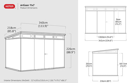 Artisan 11x7ft Double Door Pent Outdoor Plastic Garden Shed