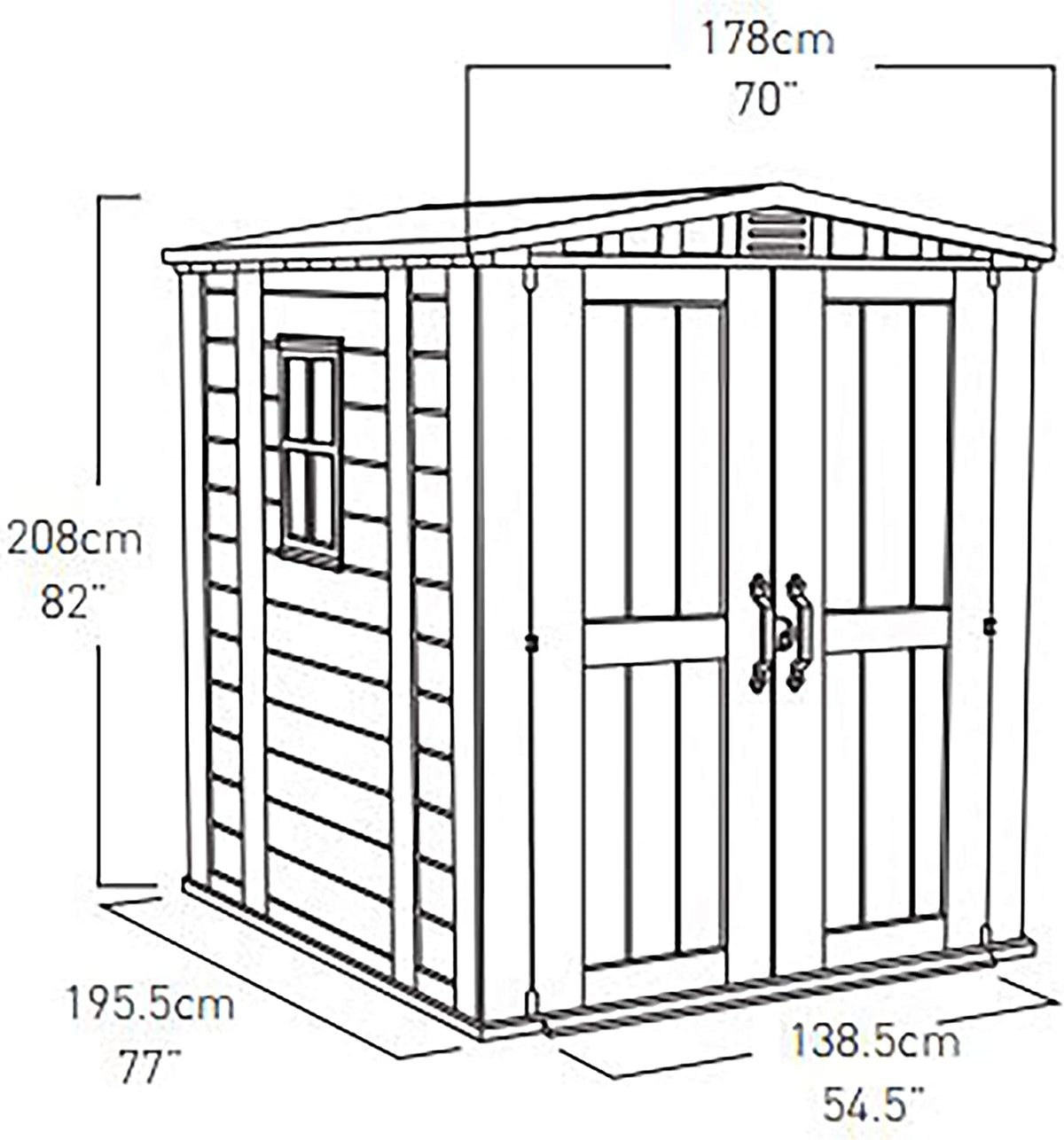 Factor 6x6ft Double Door Outdoor Apex Plastic Garden Shed
