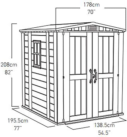 Factor 6x6ft Double Door Outdoor Apex Plastic Garden Shed