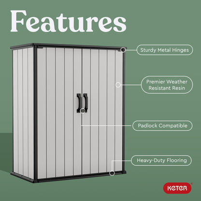 Premier Shed Outdoor Resin Storage Shed with Shelf Brackets for Patio Furniture, Pool