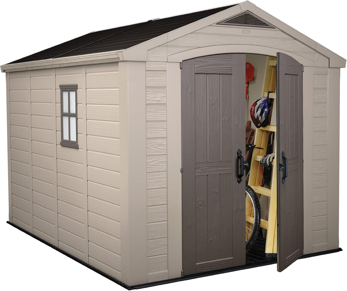 Factor 8x11ft  Outdoor Garden Storage Shed - Beige Resin, Steel-Reinforced