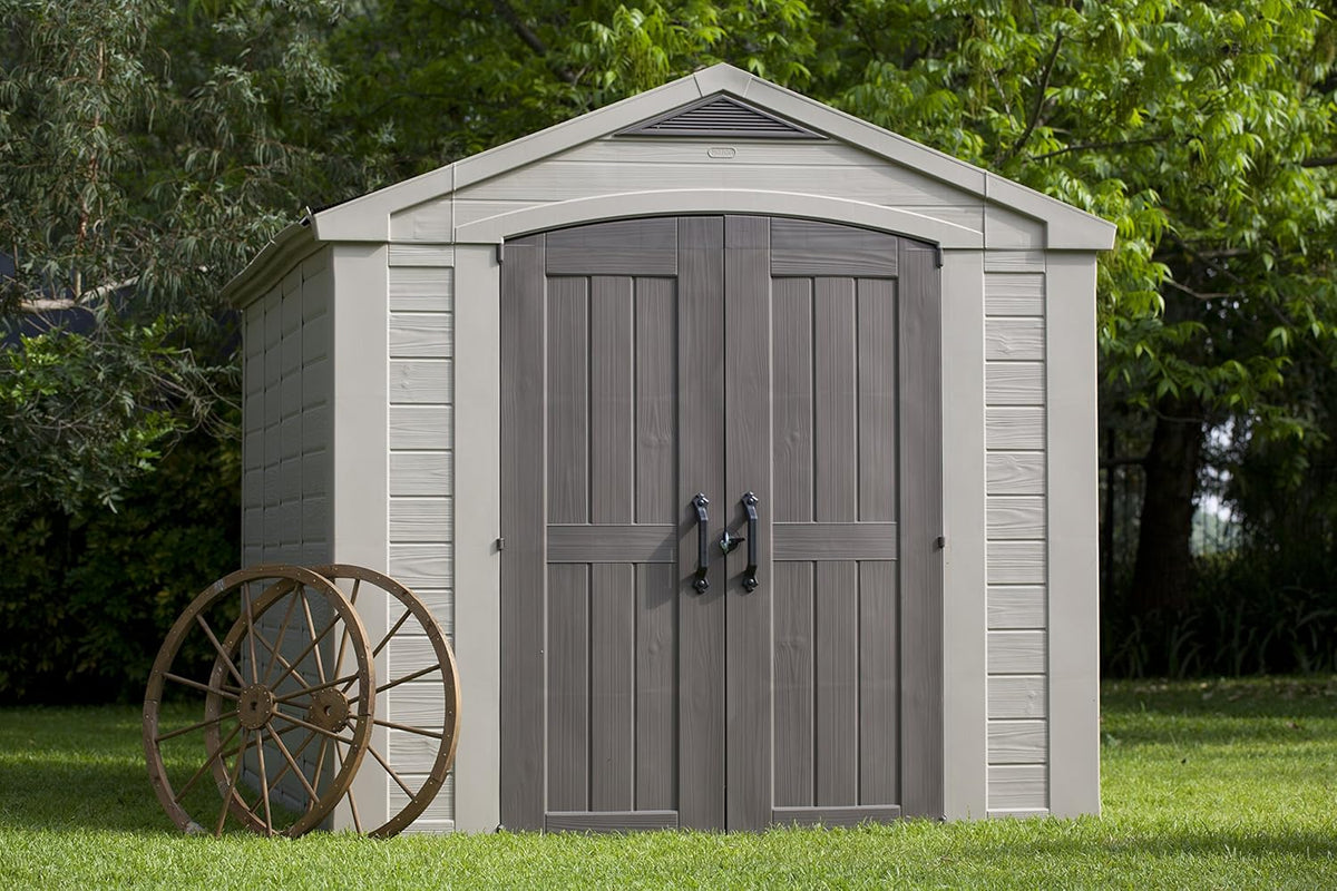 Factor 8x11ft  Outdoor Garden Storage Shed - Beige Resin, Steel-Reinforced