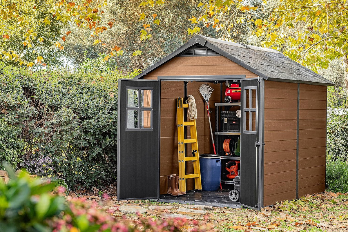 Newton 7.5x9ft  Garden Shed - Brown Wood-Effect Resin Outdoor Shed