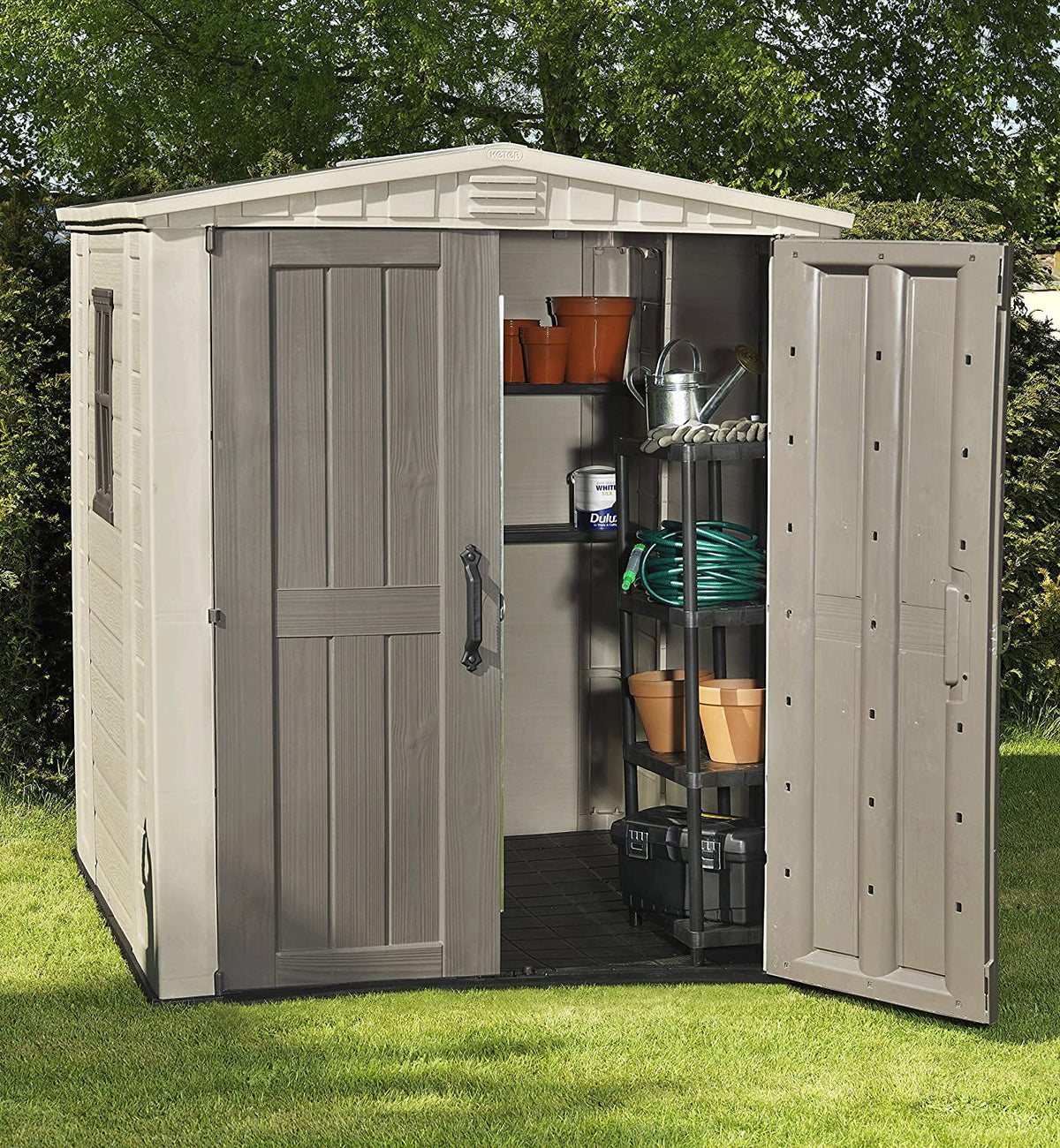Factor 6x6ft Double Door Outdoor Apex Plastic Garden Shed
