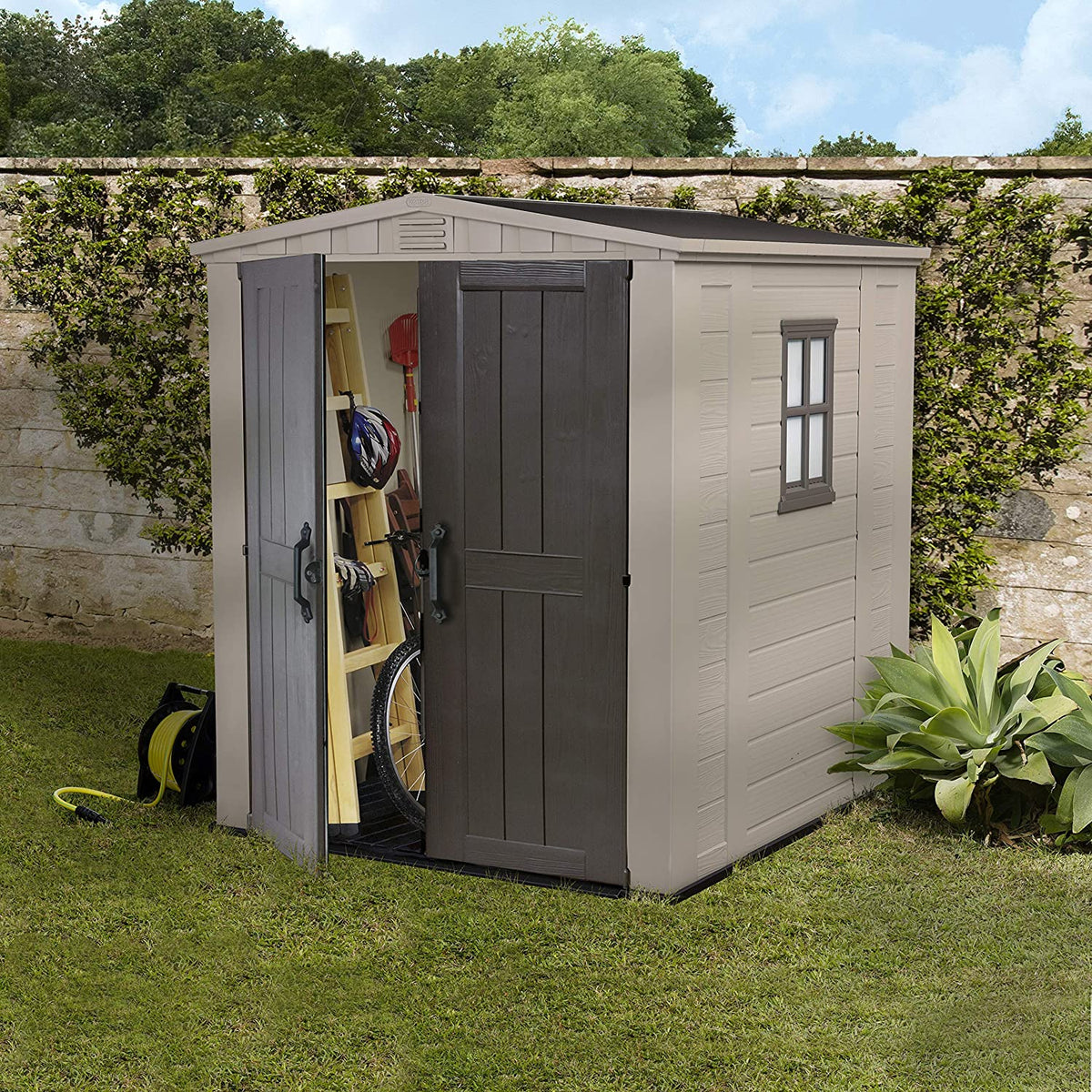 Factor 6x6ft Double Door Outdoor Apex Plastic Garden Shed