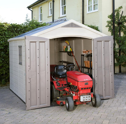 Factor 8x11ft  Outdoor Garden Storage Shed - Beige Resin, Steel-Reinforced