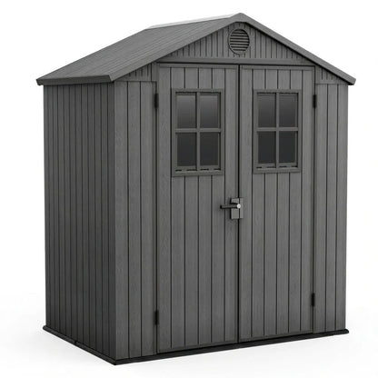 4x6ft Heavy Duty Plastic Garden Shed, Weather-Resistant Outdoor Storage Shed, Lockable Double Doors, Grey